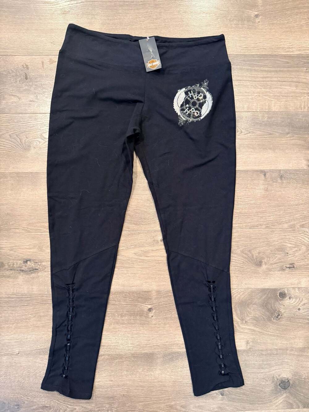 Harley-Davidson Women's XL Rhinestone Embellished Lace-Up Leggings